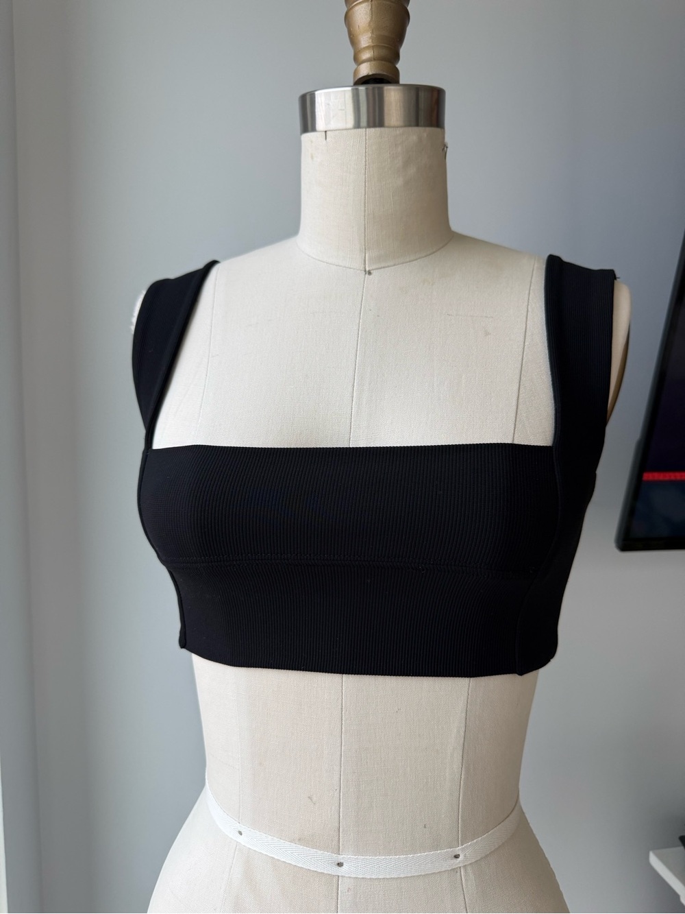 White Fox Black Ribbed Square Neck Crop Top